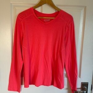 Rustic Ridge neon red long sleeve shirt.